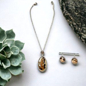 Necklace & Earring Set, Gold/Silver Tone, Hammered & Antique Finish, 18" - 21"